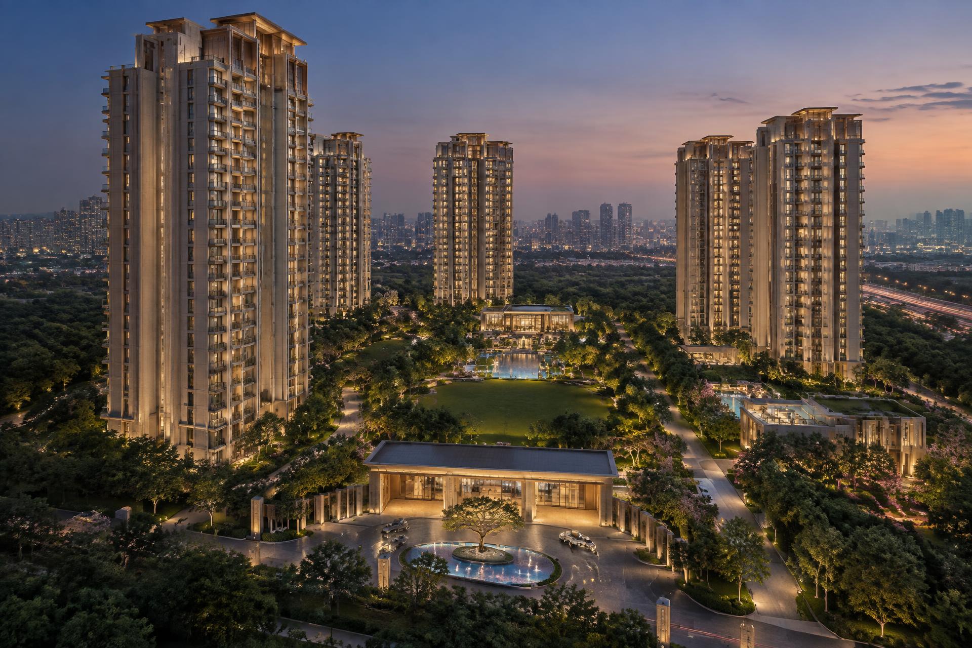 Artistic impression of luxury residences at dusk